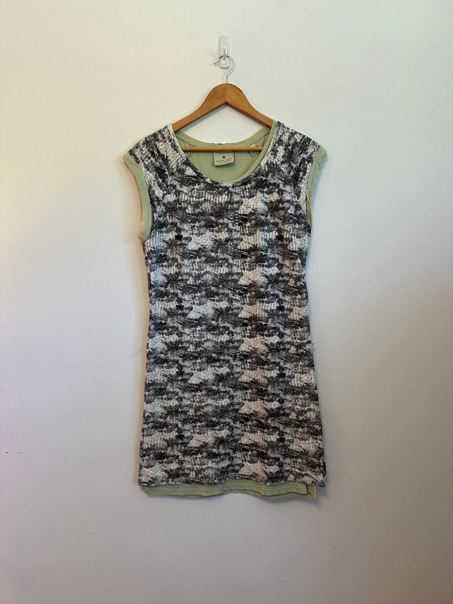 Maison Scotch Layered Mini Dress in Sage Green | Size 1 (Small)