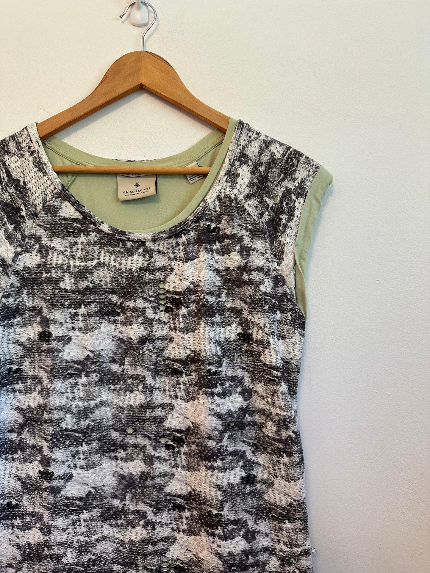 Maison Scotch Layered Mini Dress in Sage Green | Size 1 (Small)
