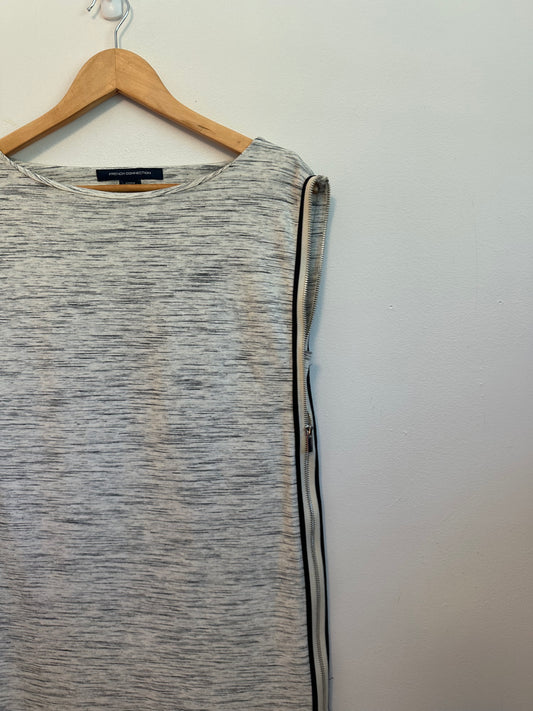 French Connection Grey Space Dye Sleeveless Zip Side Shift Dress | Size 6