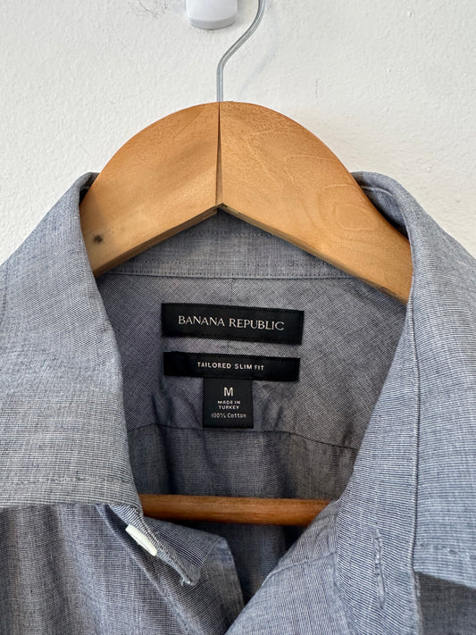 Banana Republic Gray Tailored Slim Fit Cotton Classic Button Down Shirt | Size Medium