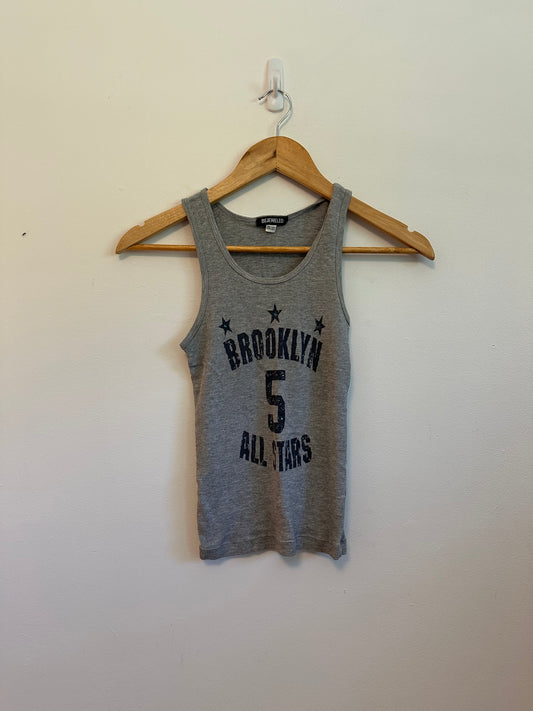 Bejeweled Brooklyn 5 All Stars Rhinestone Ribbed Tank Top in Gray | OS