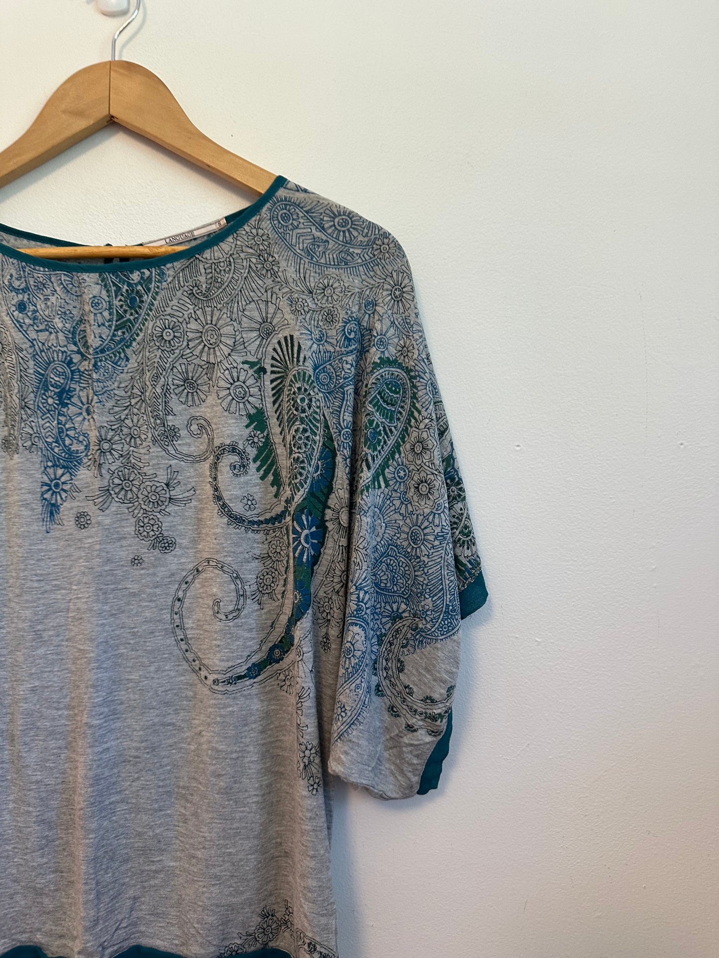 Language Paisley Dolman Sleeve Silk Blend Top | Size Small