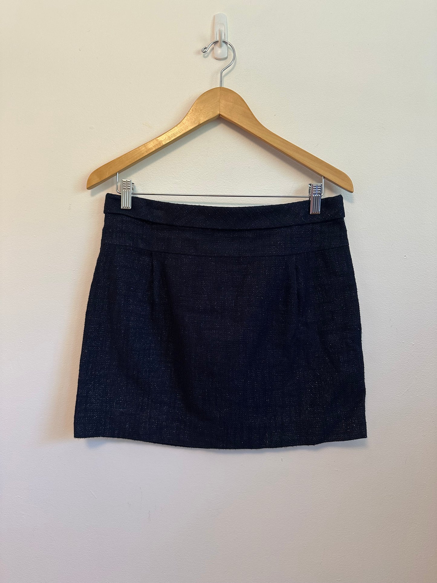 J. Crew Navy Blue Metallic Tweed Cotton Linen Mini Skirt | Size 4