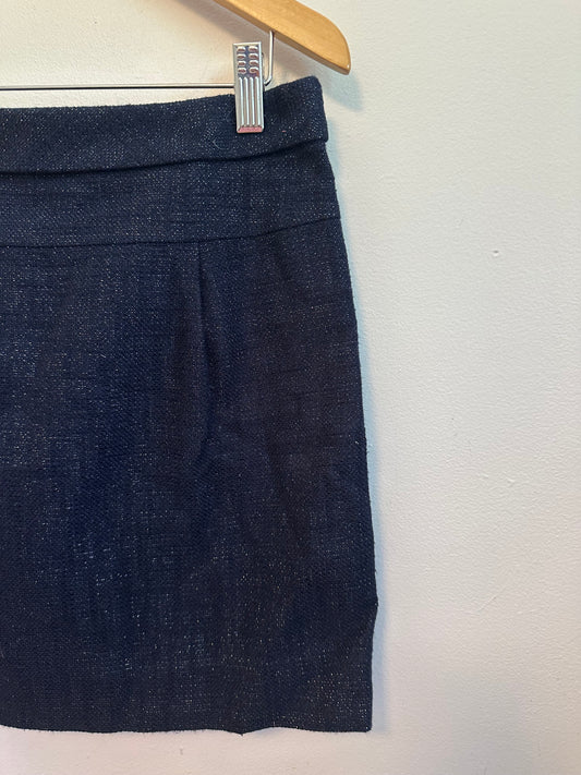 J. Crew Navy Blue Metallic Tweed Cotton Linen Mini Skirt | Size 4