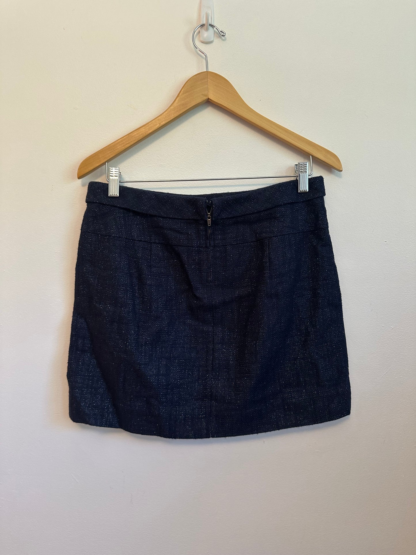 J. Crew Navy Blue Metallic Tweed Cotton Linen Mini Skirt | Size 4