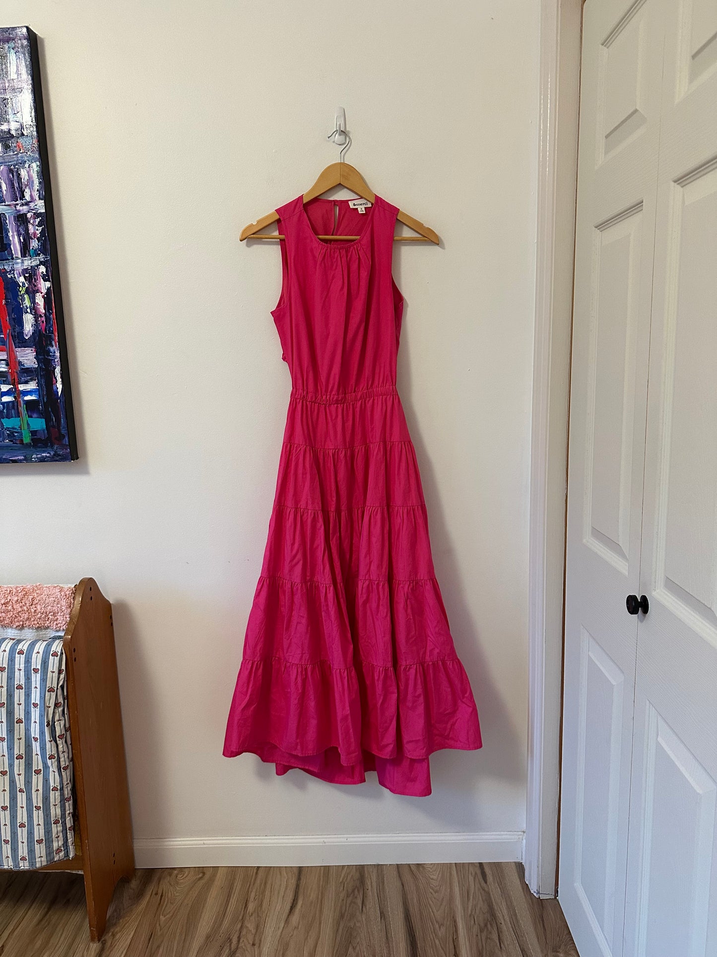 &Merci Hot Pink Cutout Ruffled Cotton Maxi Dress | Size Small