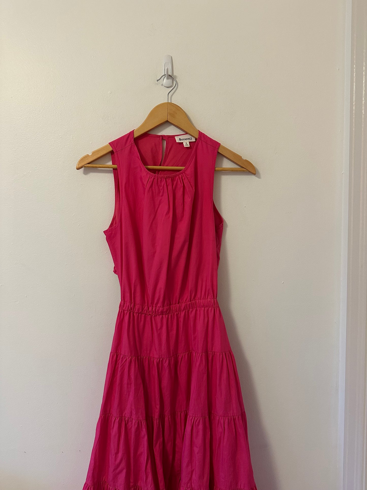 &Merci Hot Pink Cutout Ruffled Cotton Maxi Dress | Size Small