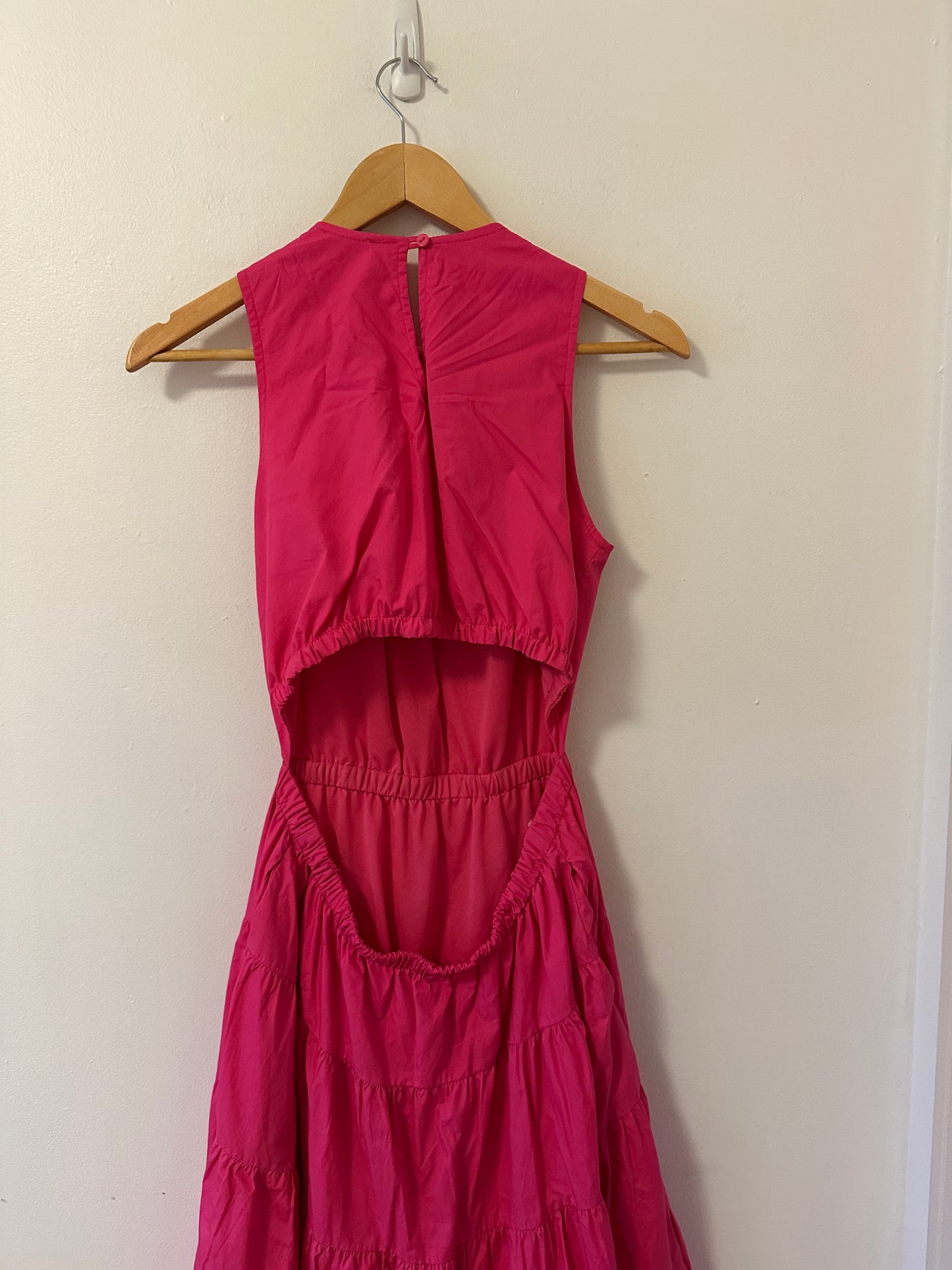 &Merci Hot Pink Cutout Ruffled Cotton Maxi Dress | Size Small