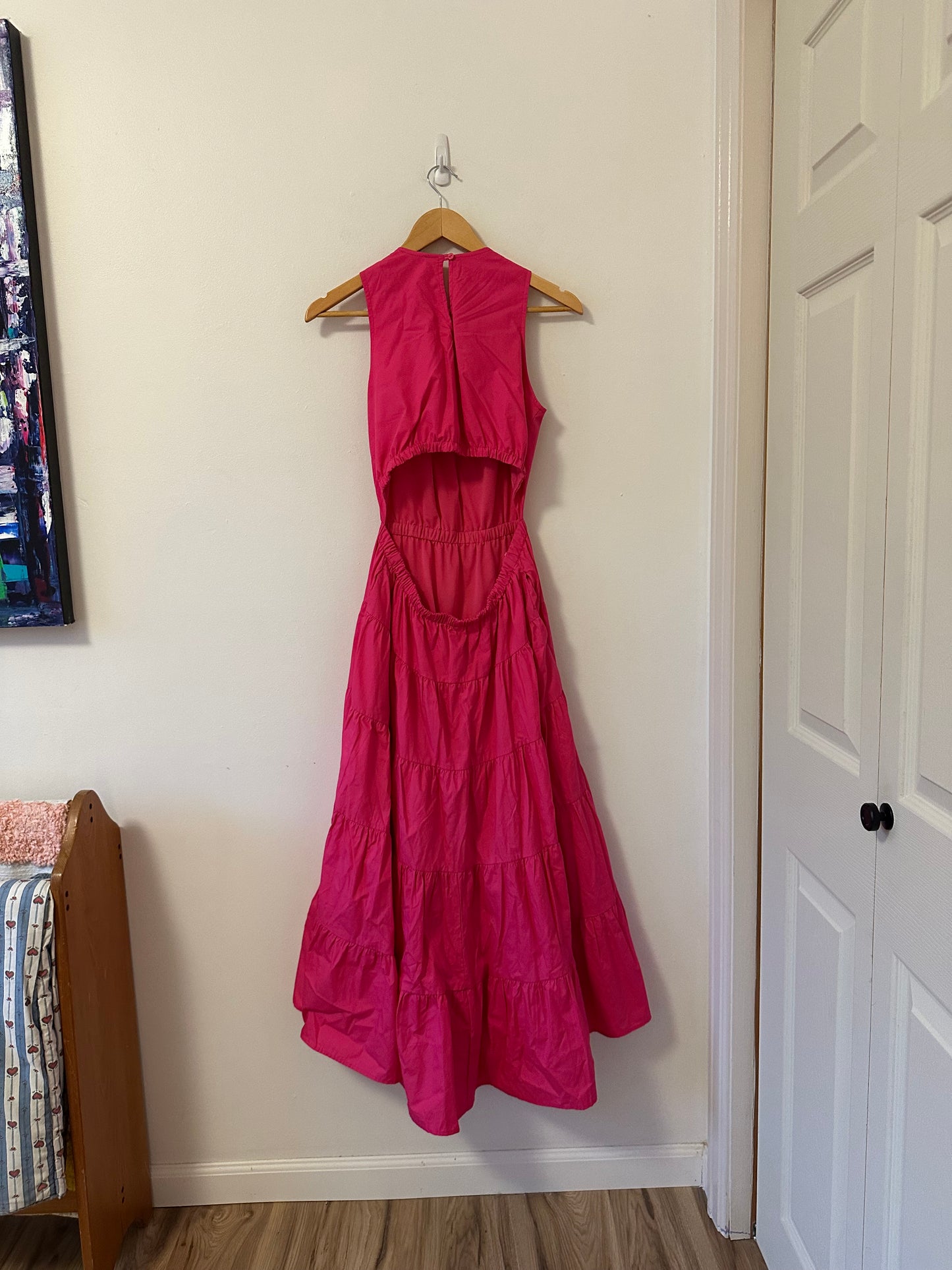&Merci Hot Pink Cutout Ruffled Cotton Maxi Dress | Size Small