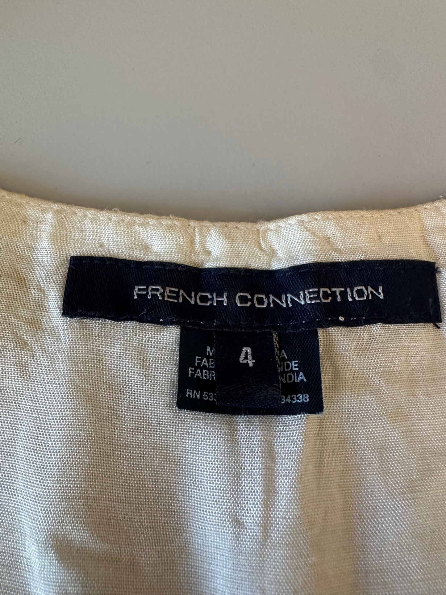 French Connection White Cotton Metal Sequin Beaded Shift Dress | Size 4