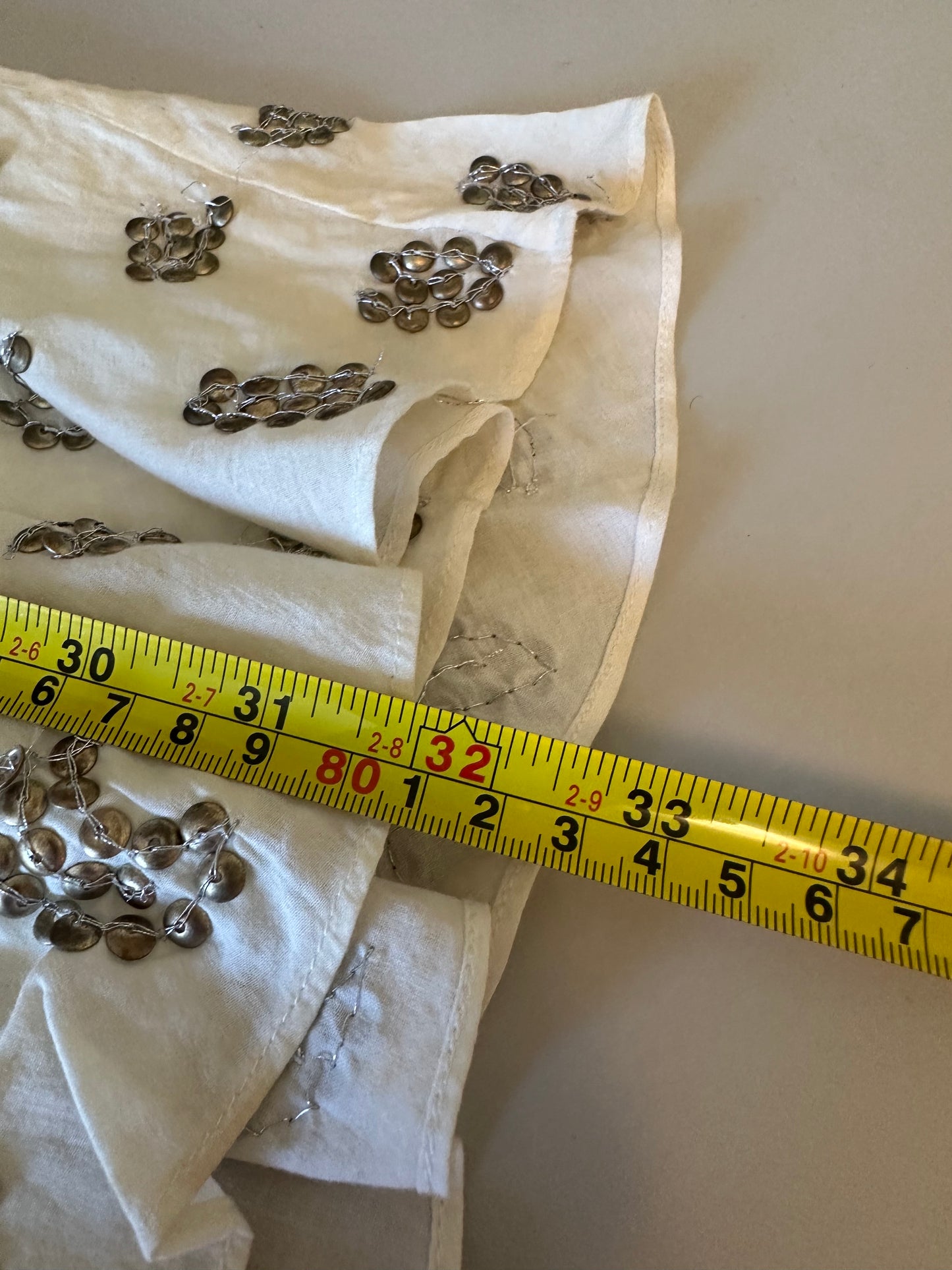 French Connection White Cotton Metal Sequin Beaded Shift Dress | Size 4