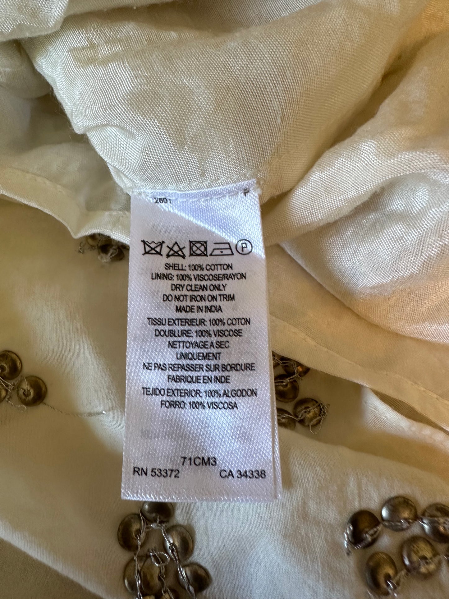 French Connection White Cotton Metal Sequin Beaded Shift Dress | Size 4