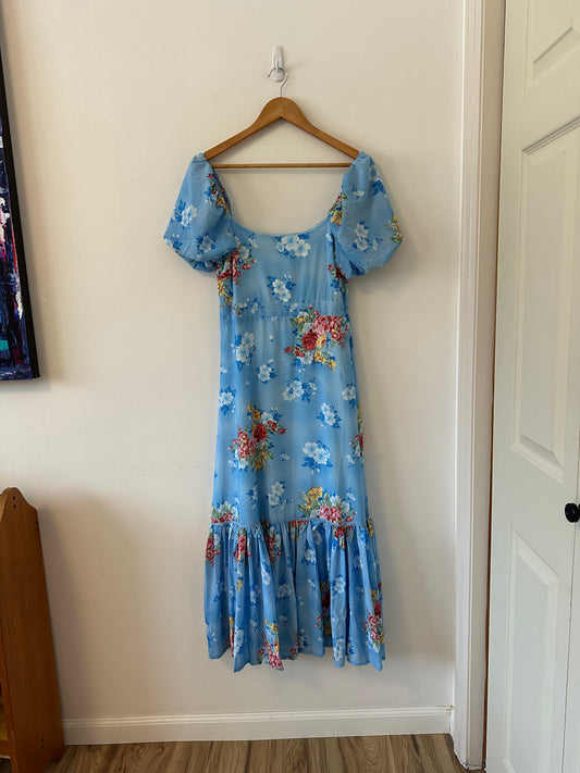 NWT Sunday Up Puff Sleeve Floral Smocked Bodice Dress | Size Large
