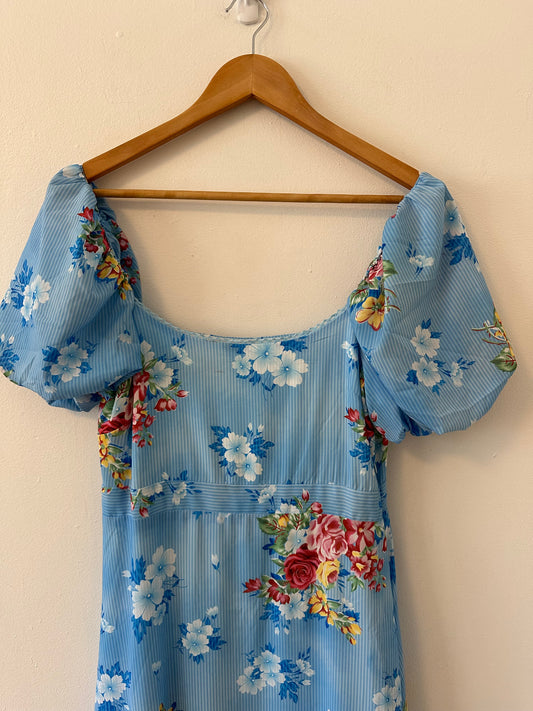 NWT Sunday Up Puff Sleeve Floral Smocked Bodice Dress | Size Large