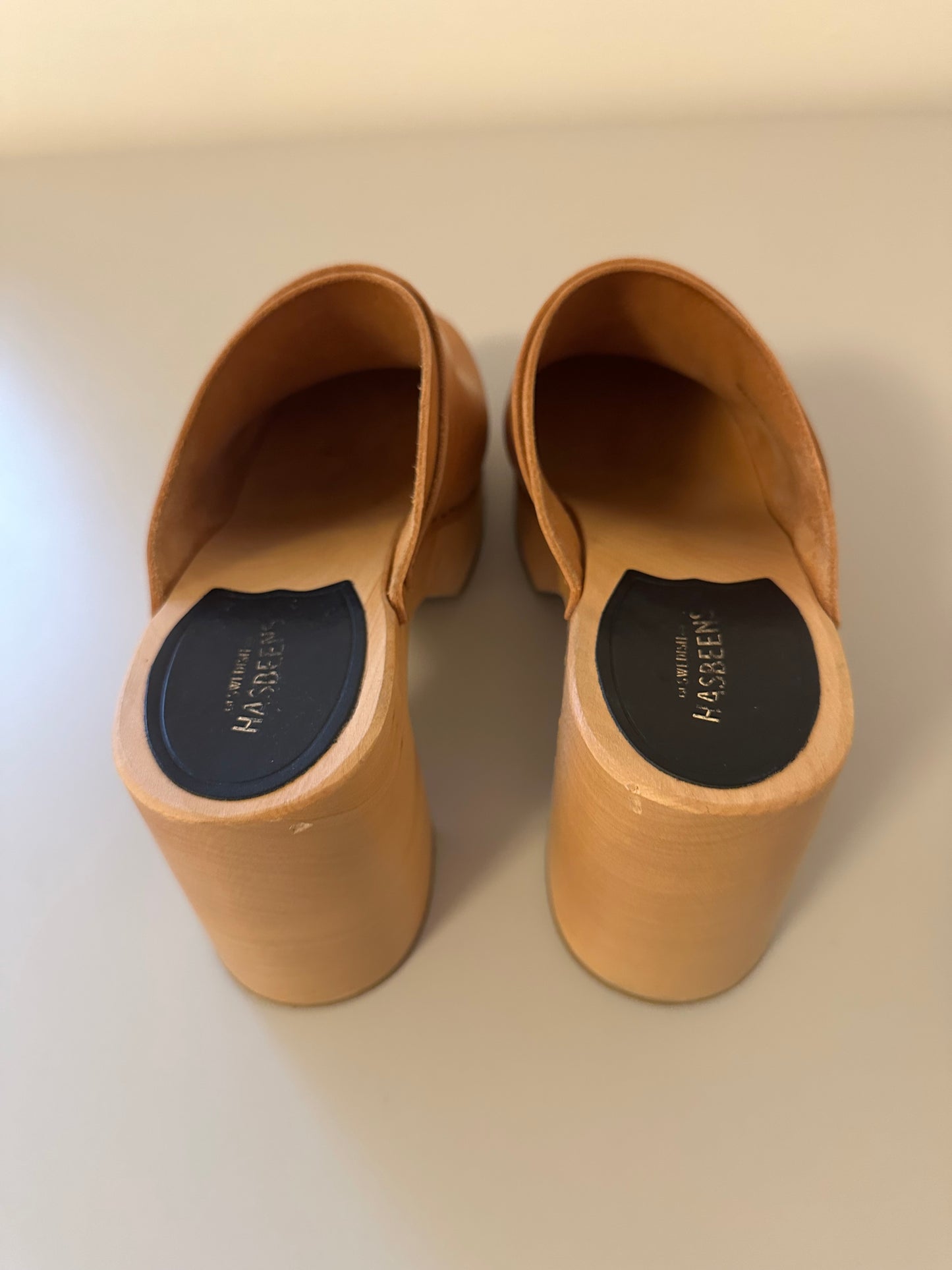 Swedish Hasbeens Husband Ski High Wooden Platform Clogs | Size 40
