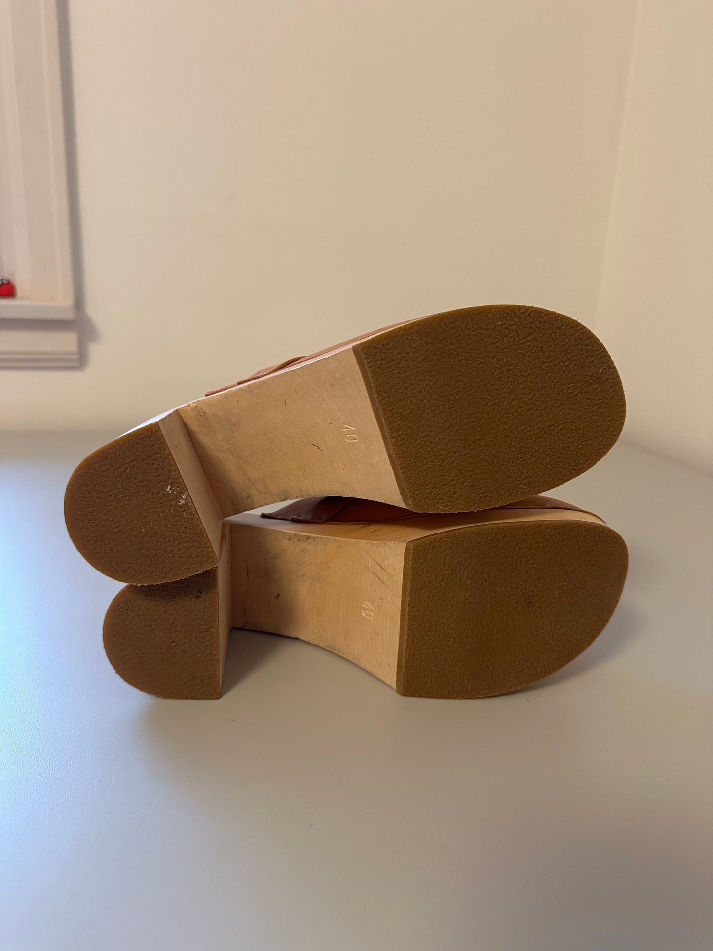 Swedish Hasbeens Husband Ski High Wooden Platform Clogs | Size 40
