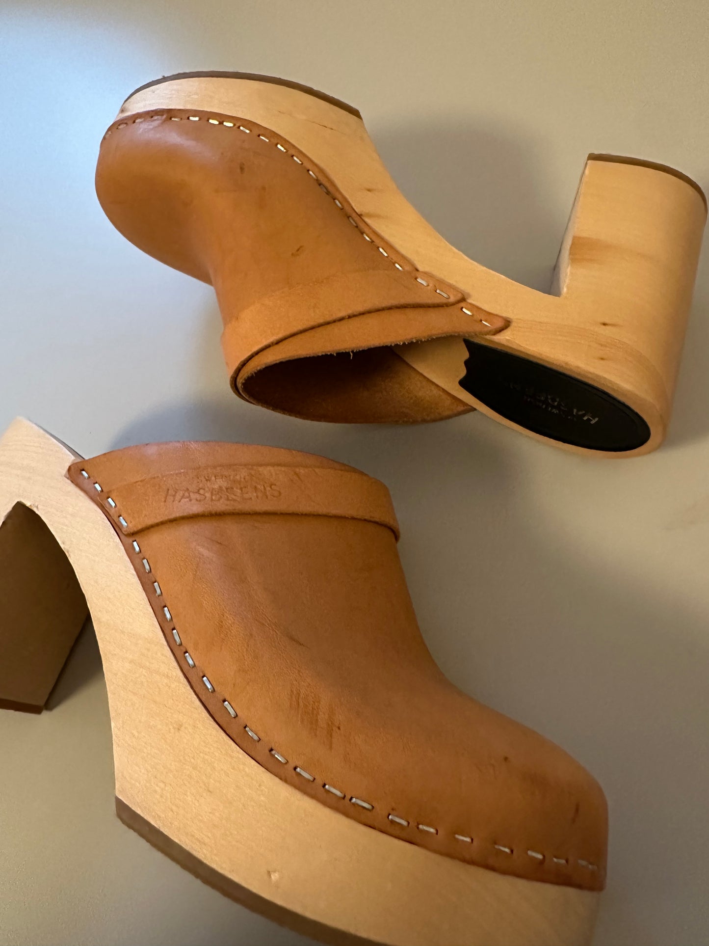 Swedish Hasbeens Husband Ski High Wooden Platform Clogs | Size 40