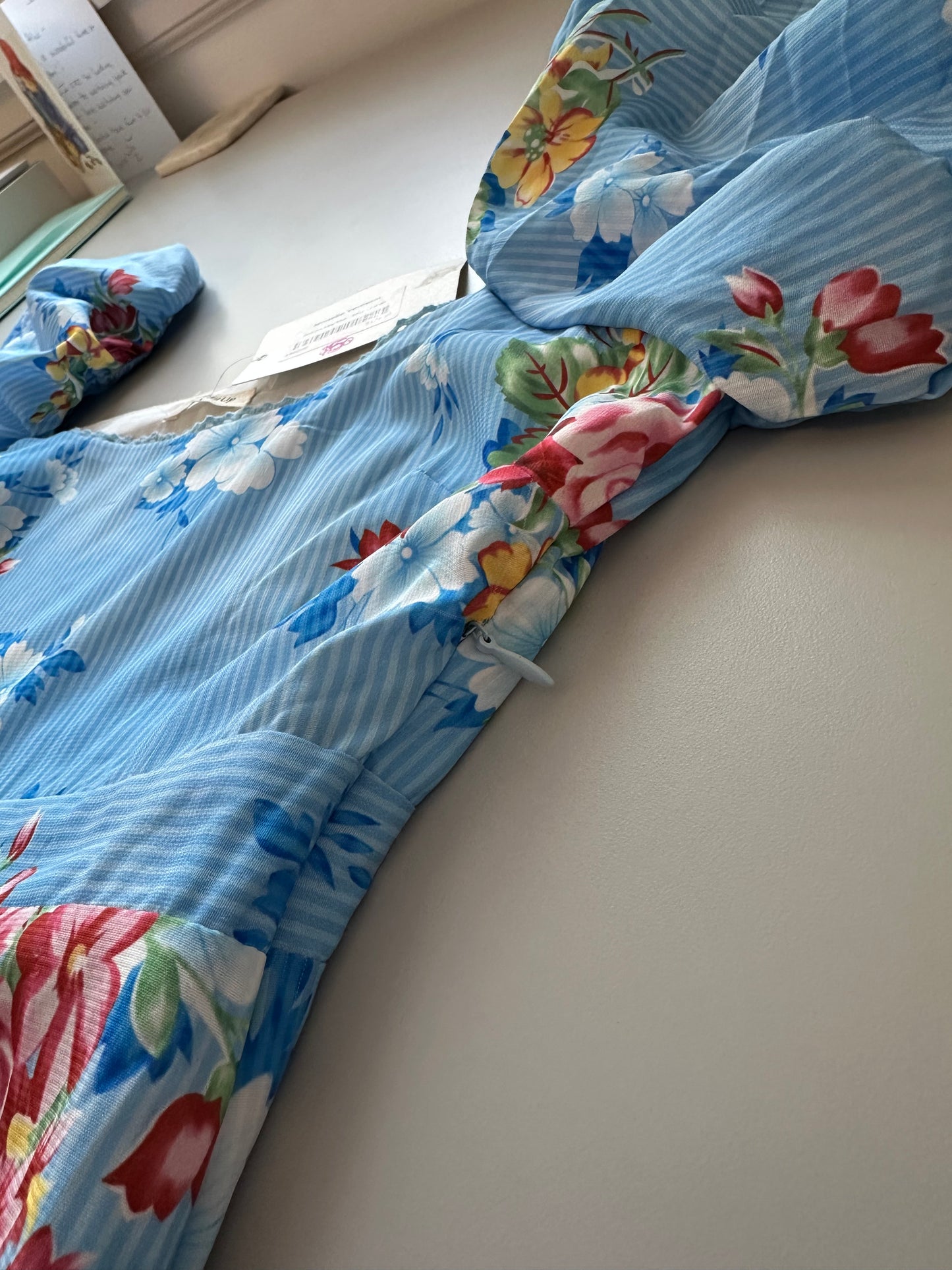 NWT Sunday Up Puff Sleeve Floral Smocked Bodice Dress | Size Large