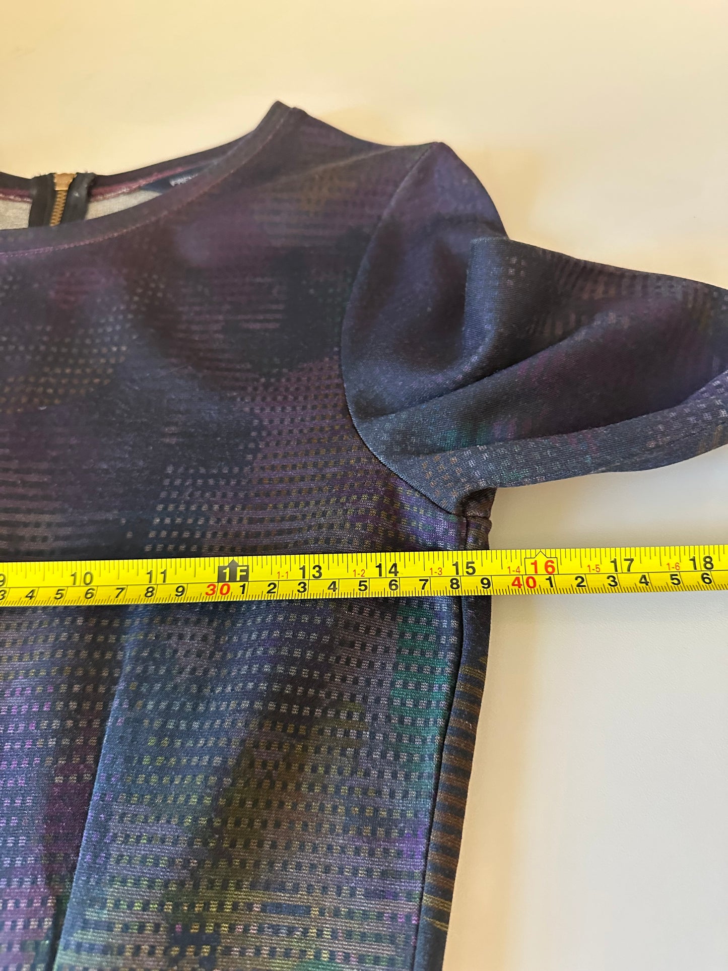 French Connection Purple Abstract Print Long Sleeve Ruffle Mini Dress | Size 6