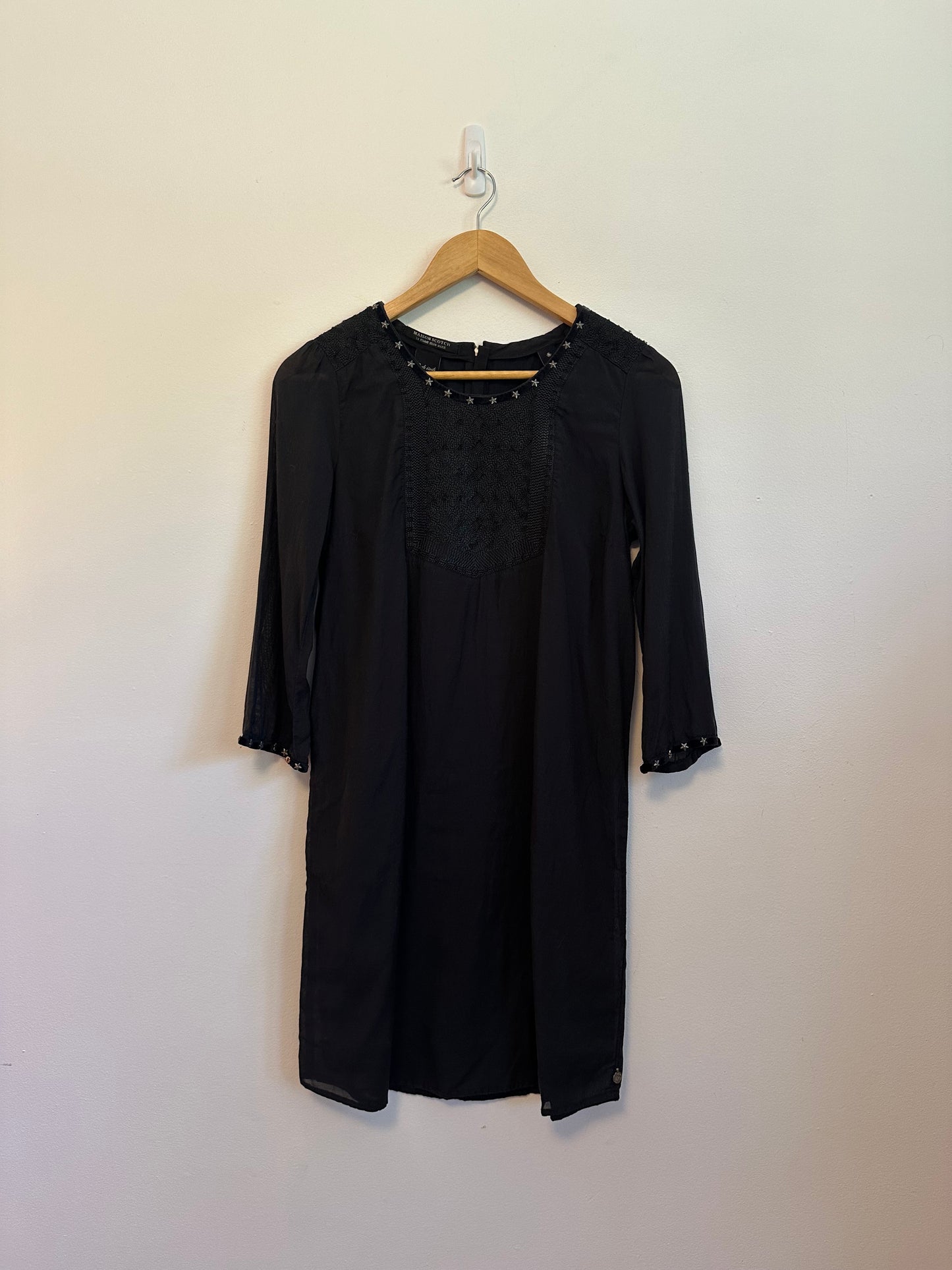 Maison Scotch Black Star Studded Embroidered Shift Dress | Size 1 (Small)