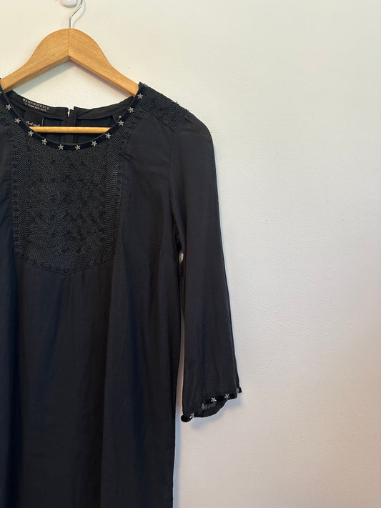 Maison Scotch Black Star Studded Embroidered Shift Dress | Size 1 (Small)