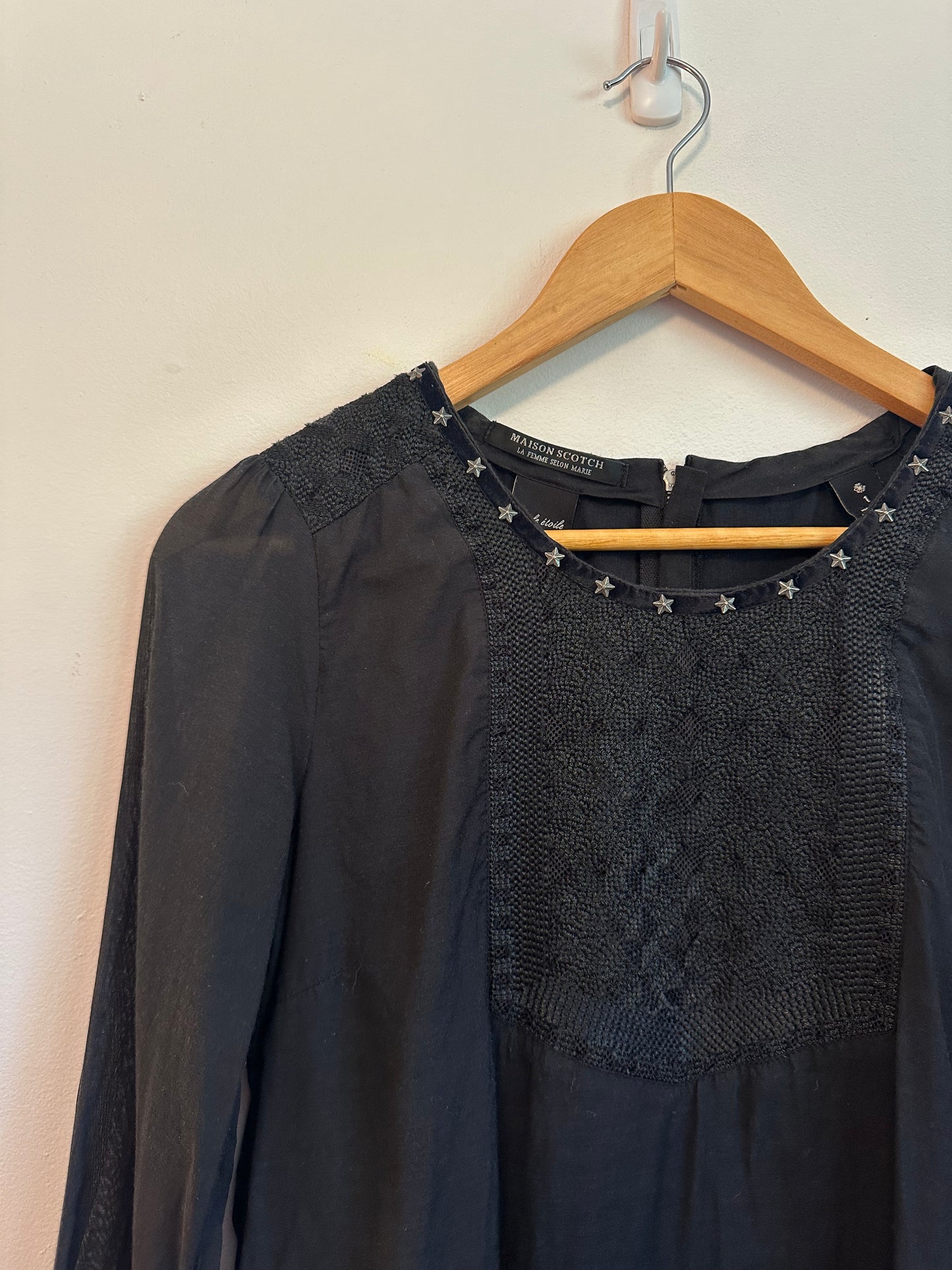 Maison Scotch Black Star Studded Embroidered Shift Dress | Size 1 (Small)