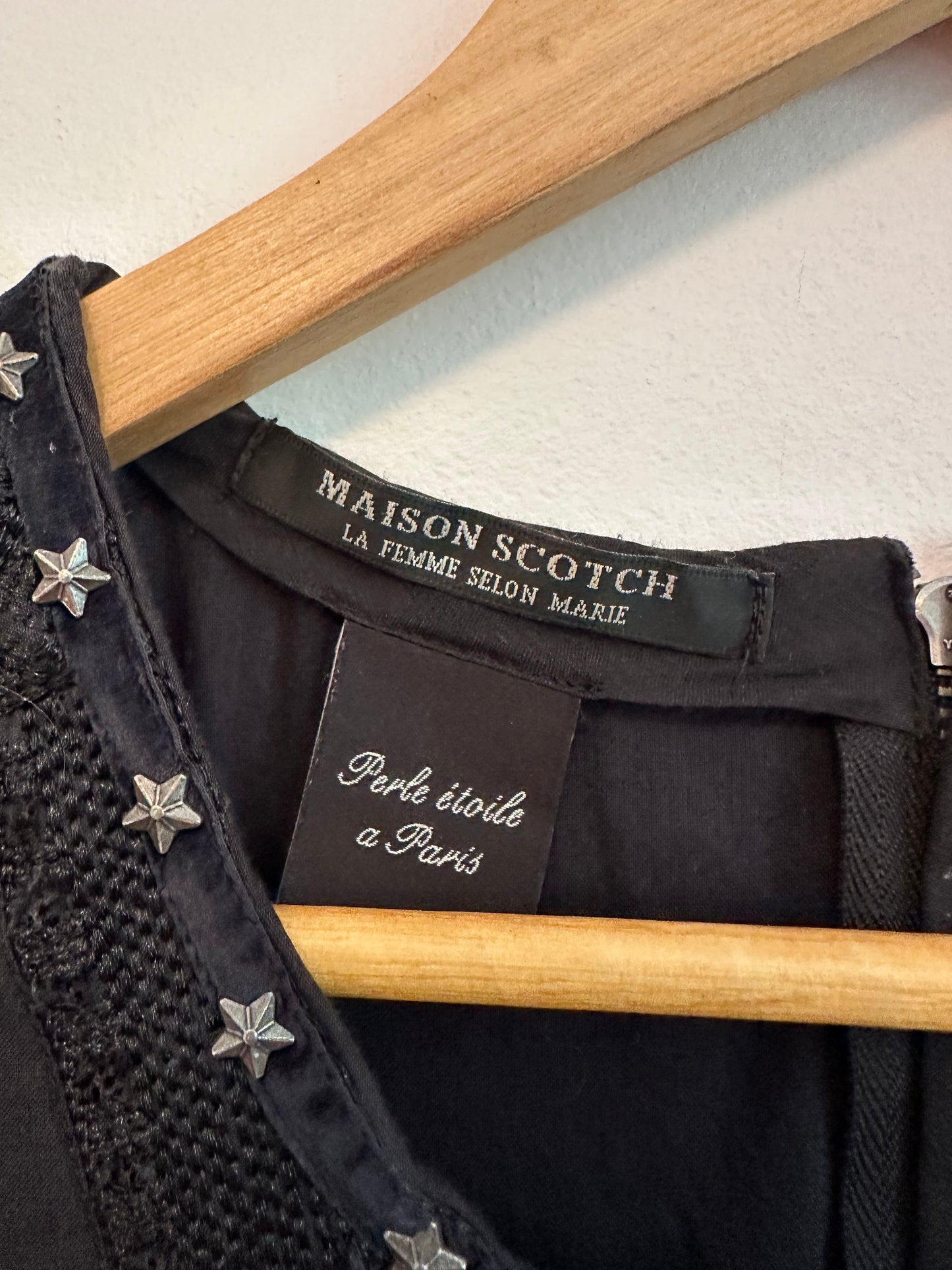 Maison Scotch Black Star Studded Embroidered Shift Dress | Size 1 (Small)