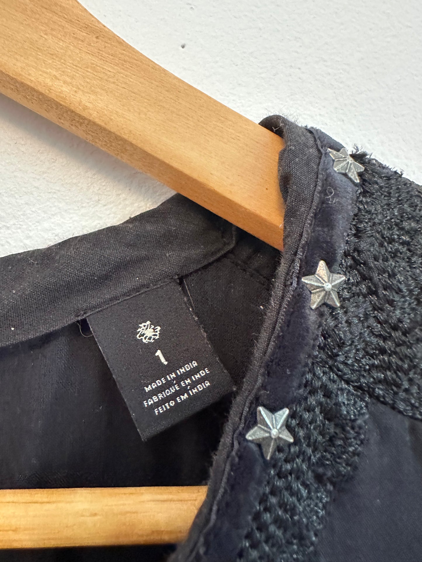 Maison Scotch Black Star Studded Embroidered Shift Dress | Size 1 (Small)