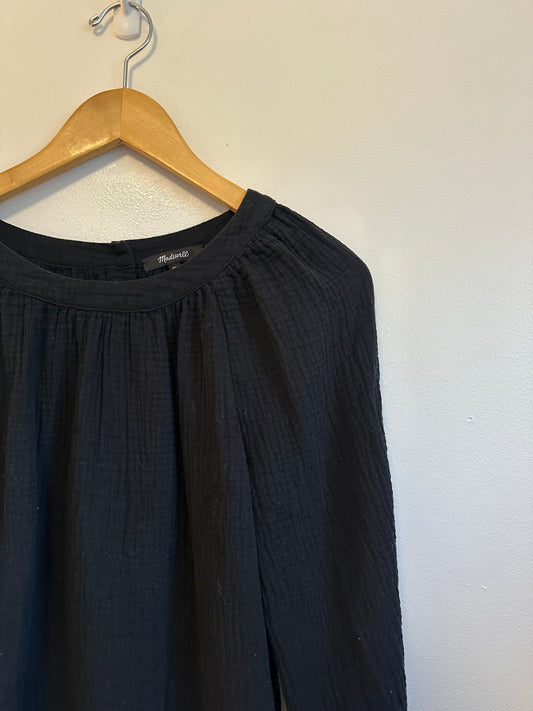 Madewell Cotton Gauze Button Back Blouse in Black | Size XS