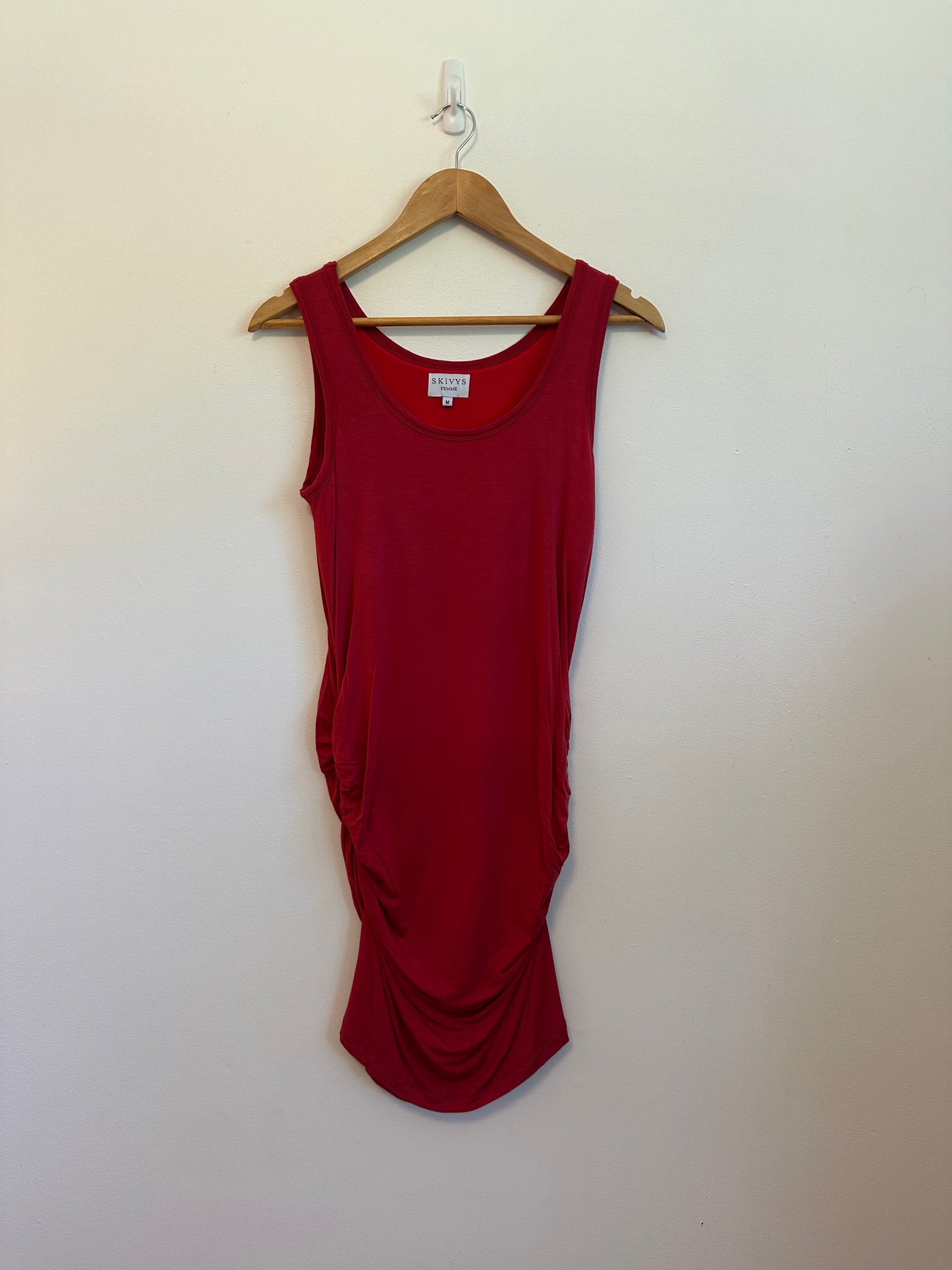 Skivys Femme Red Ruched Bodycon Tank Dress | Size Medium
