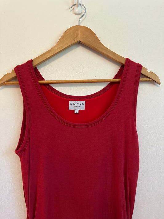Skivys Femme Red Ruched Bodycon Tank Dress | Size Medium