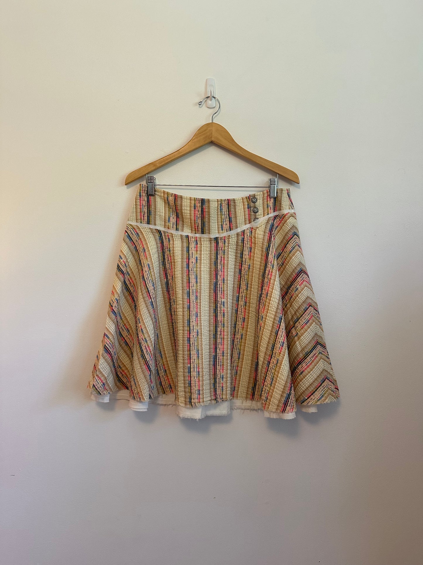 Free People Striped A-Line Multi Color Textured Cotton Skirt | Size 6