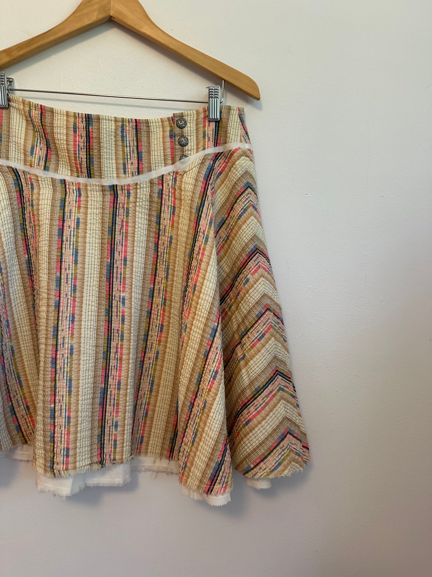Free People Striped A-Line Multi Color Textured Cotton Skirt | Size 6