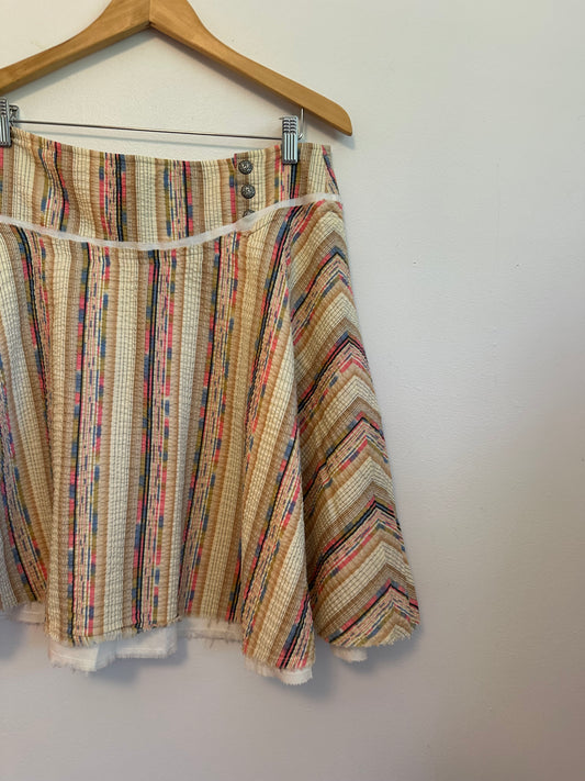 Free People Striped A-Line Multi Color Textured Cotton Skirt | Size 6