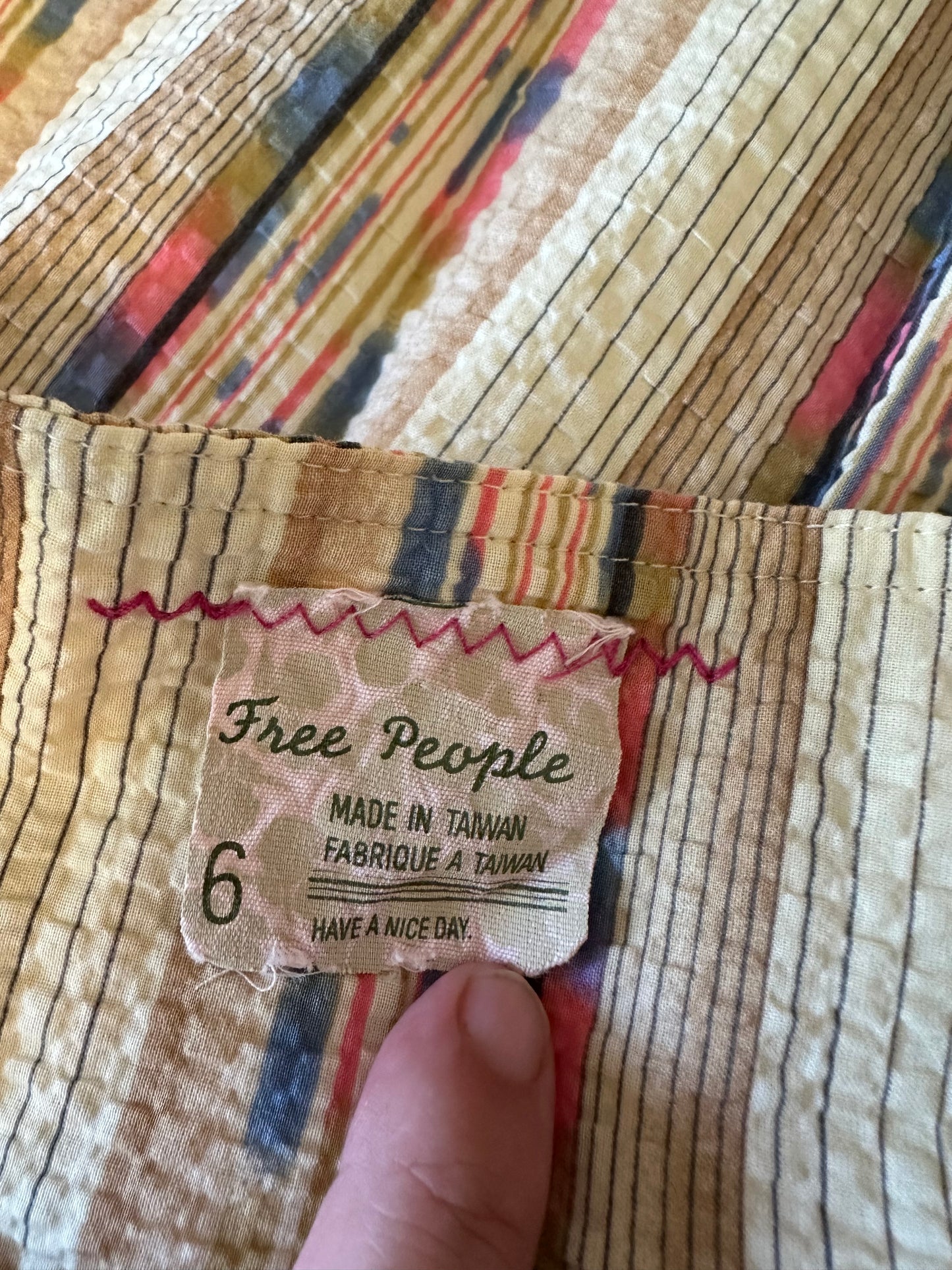 Free People Striped A-Line Multi Color Textured Cotton Skirt | Size 6