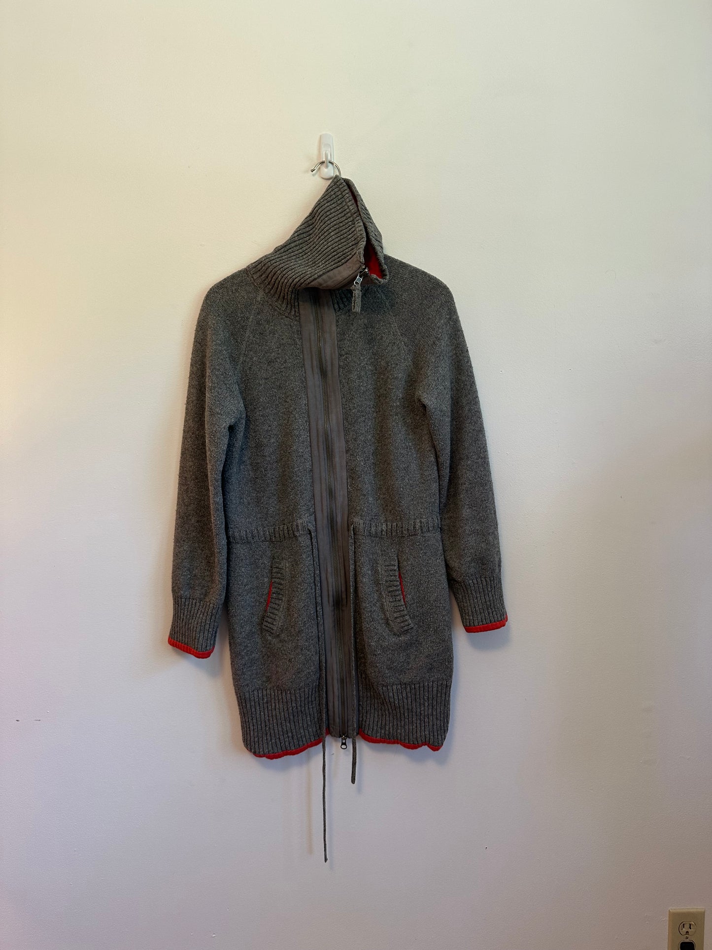Sparrow x Anthropologie Gray Lambswool Blend Full Zip Longline Cardigan Sweater | Medium