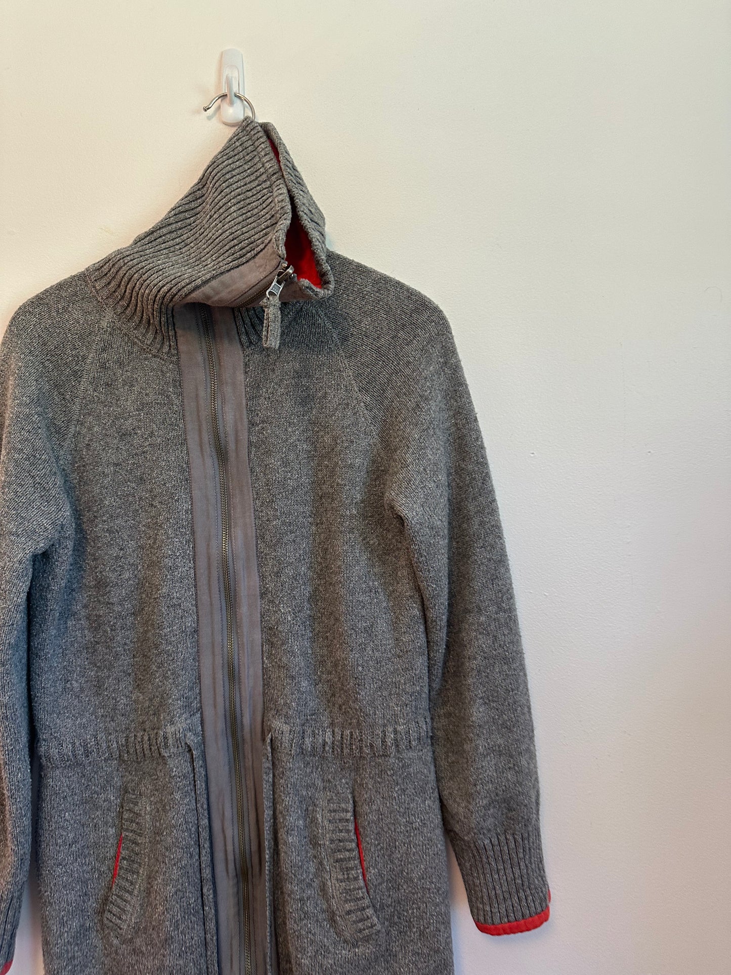 Sparrow x Anthropologie Gray Lambswool Blend Full Zip Longline Cardigan Sweater | Medium