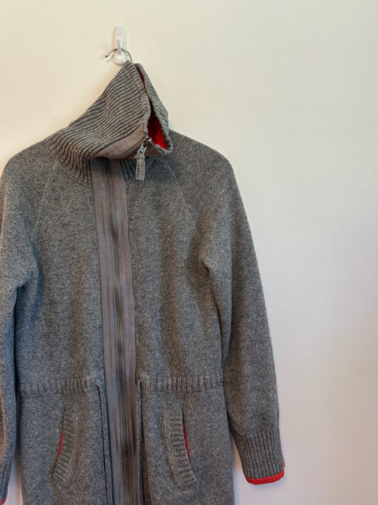 Sparrow x Anthropologie Gray Lambswool Blend Full Zip Longline Cardigan Sweater | Medium