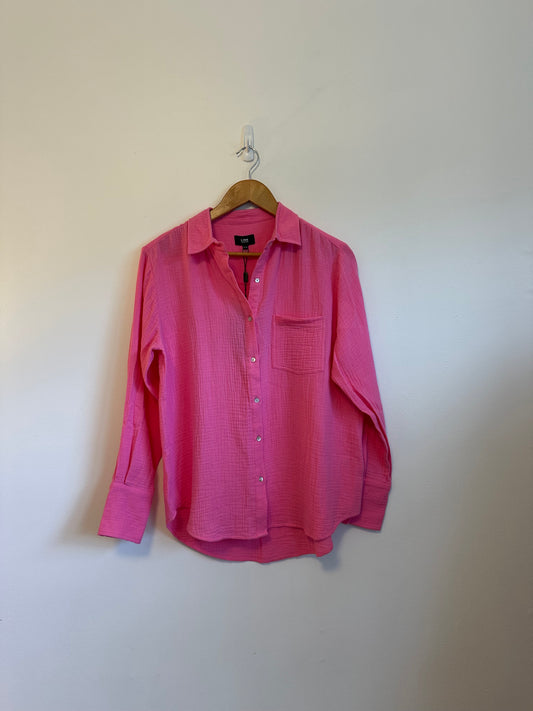 Line The Label NWT Cotton Gauze Long Sleeve Button Down Shirt - Pink | Small