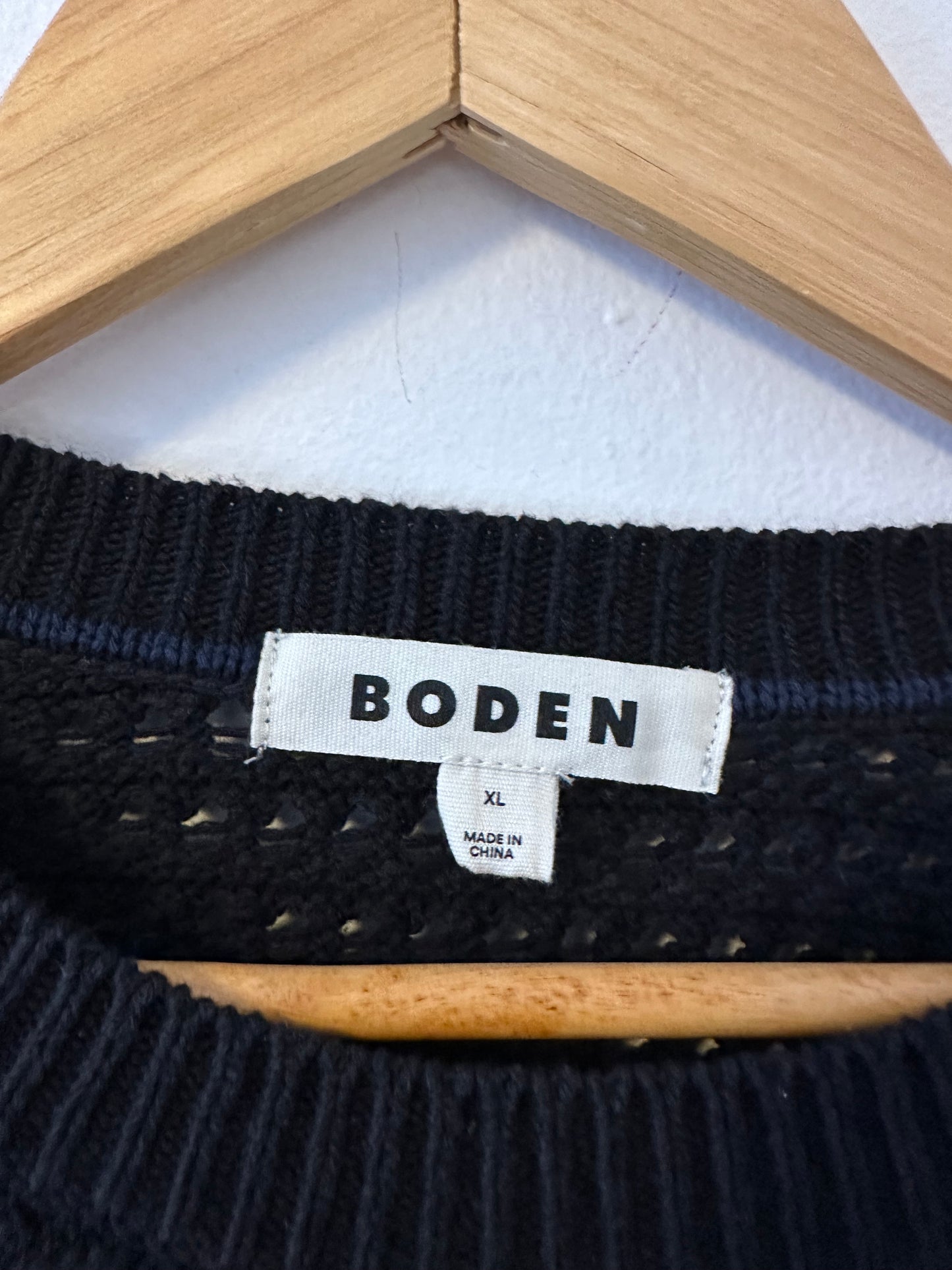 Boden Cropped Crochet Open Knit Black Cotton Sweater | Size XL