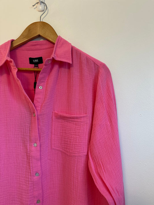 Line The Label NWT Cotton Gauze Long Sleeve Button Down Shirt - Pink | Small