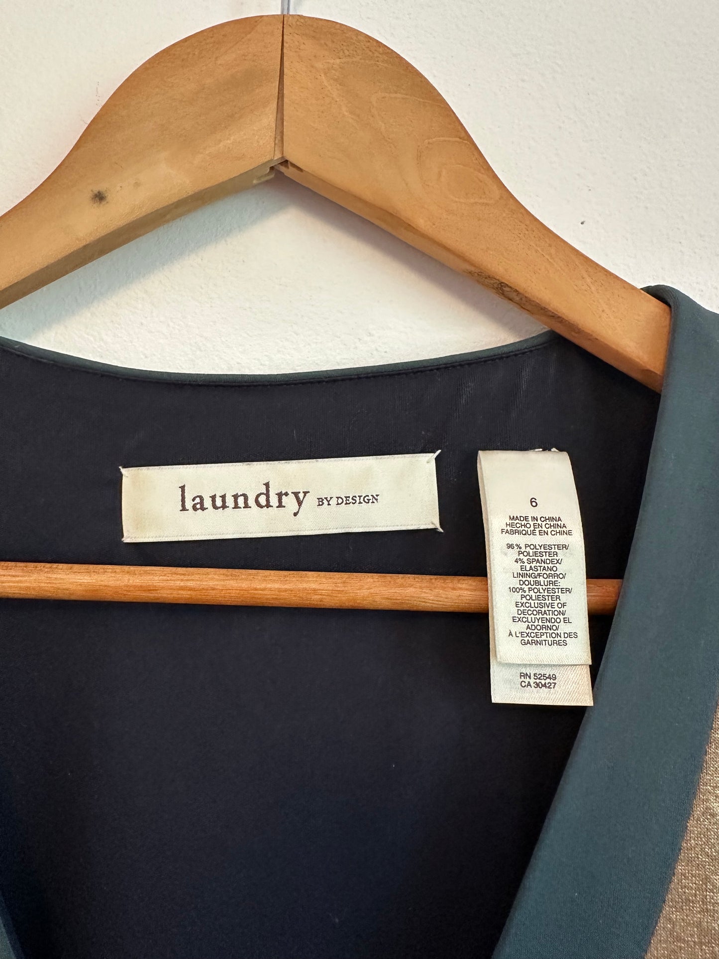 Laundry by Design Navy Blue Gold Metallic Teal Empire Waist V-Neck Dress | Size 6