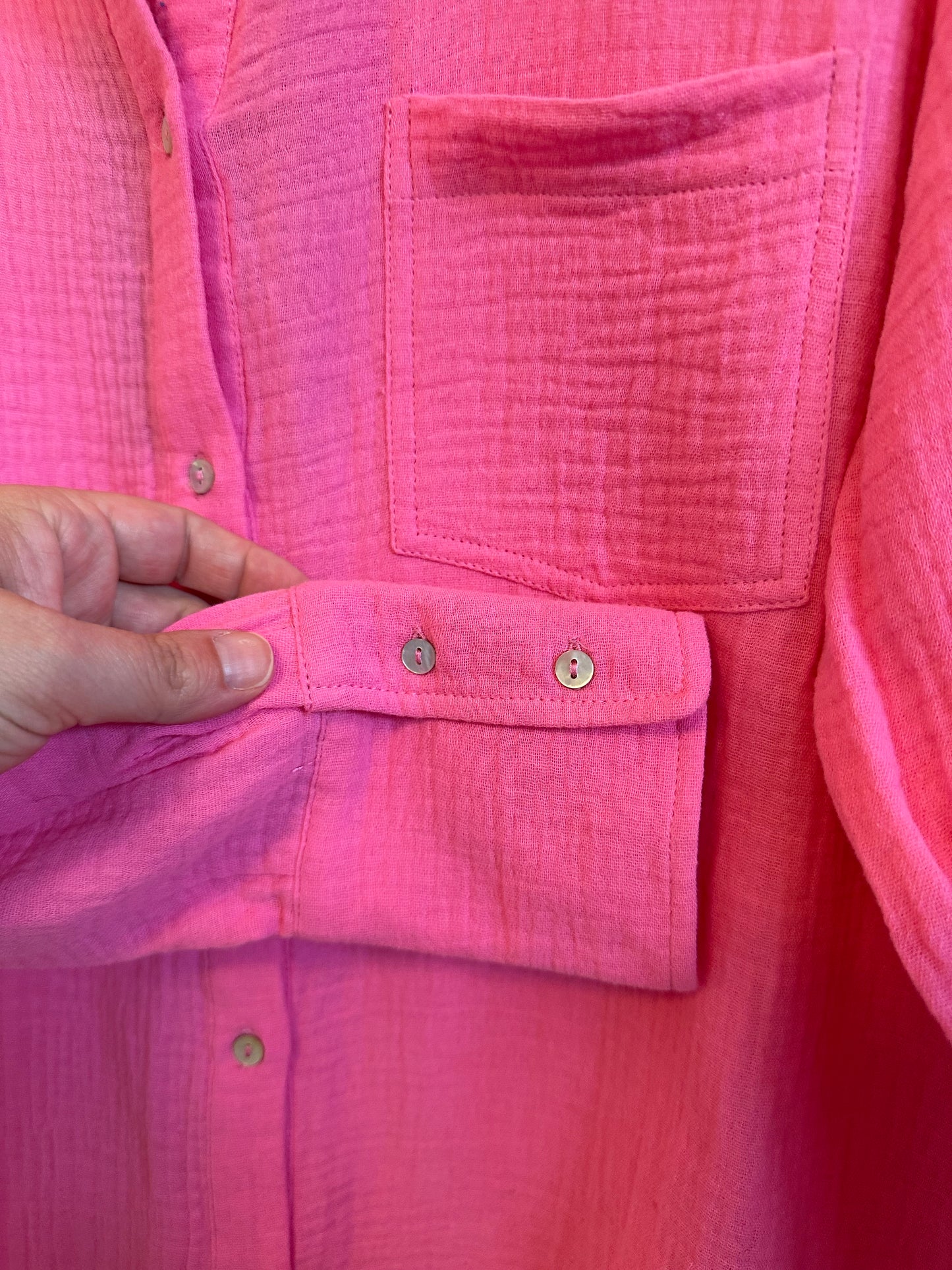 Line The Label NWT Cotton Gauze Long Sleeve Button Down Shirt - Pink | Small