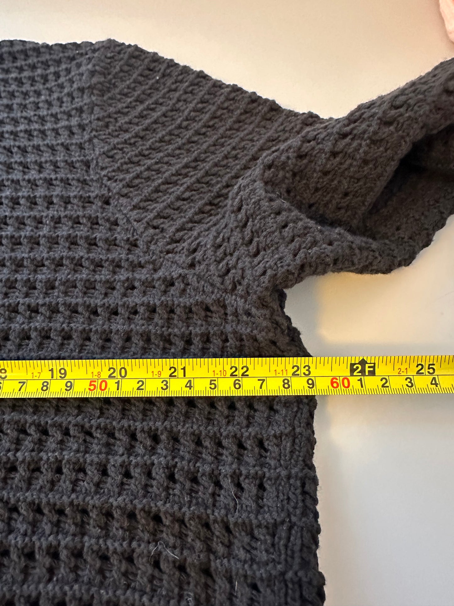 Boden Cropped Crochet Open Knit Black Cotton Sweater | Size XL