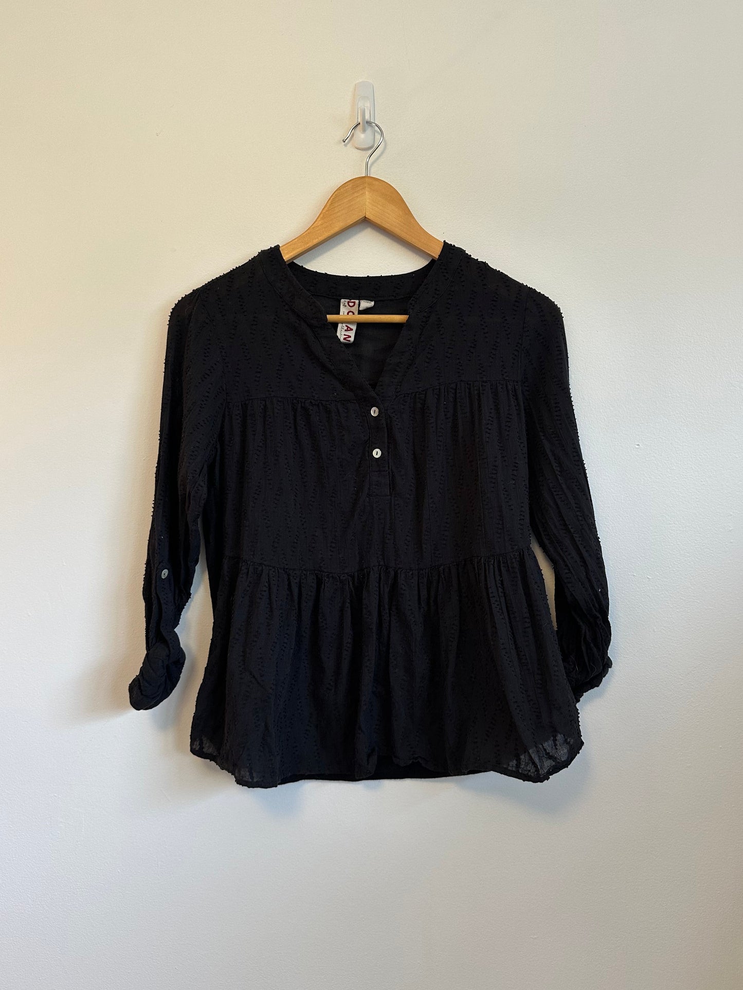 Dolan Babydoll Cotton Eyelet Peasant Blouse in Black | Size XS