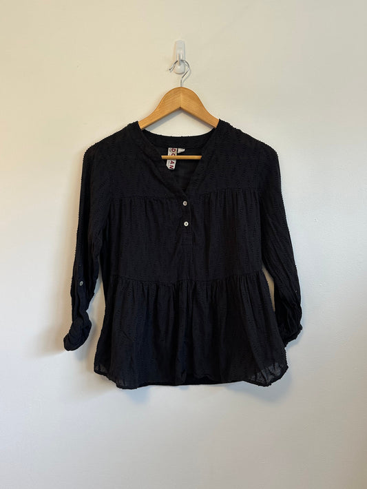 Dolan Babydoll Cotton Eyelet Peasant Blouse in Black | Size XS