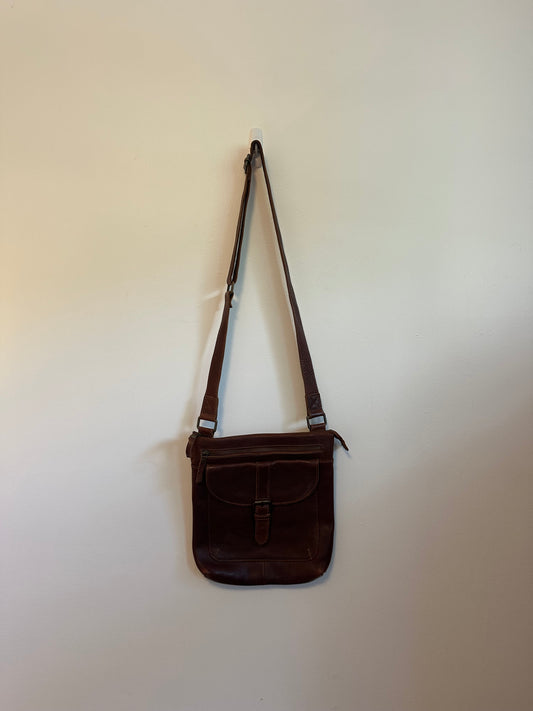 FatFace Brown Pebbled Leather Crossbody Messenger Bag