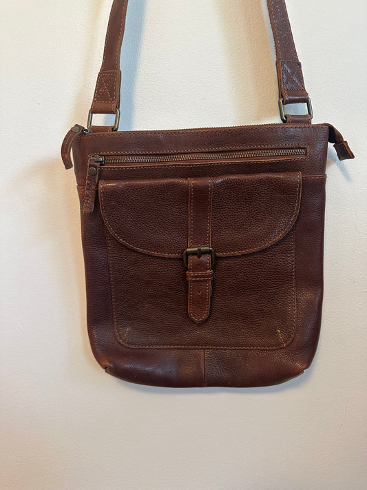 FatFace Brown Pebbled Leather Crossbody Messenger Bag