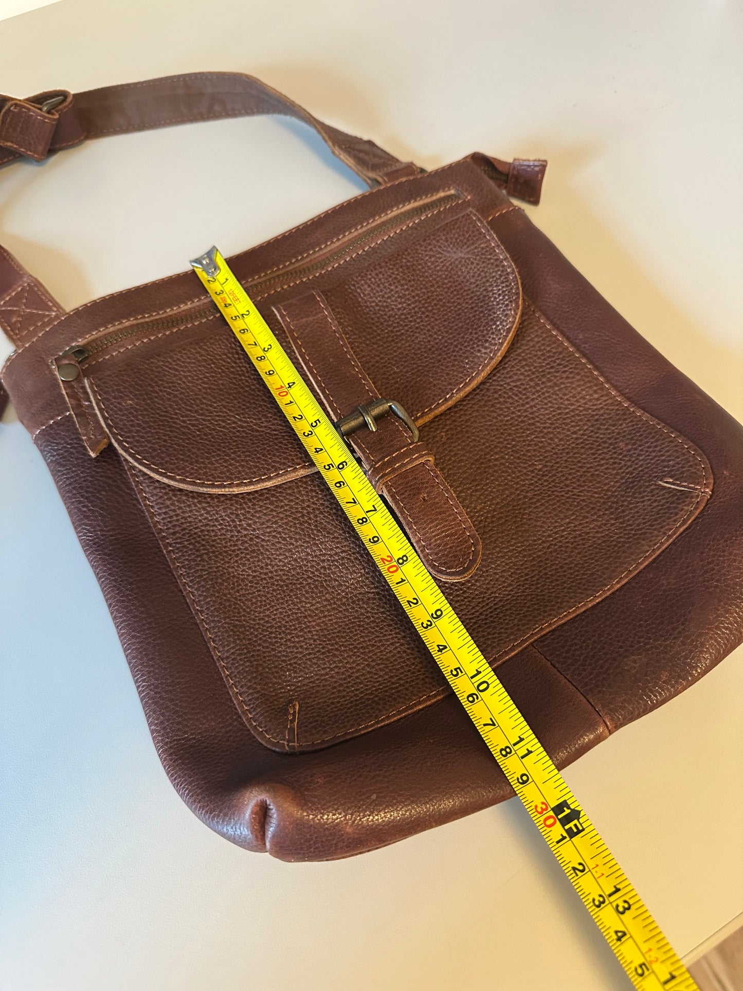 FatFace Brown Pebbled Leather Crossbody Messenger Bag