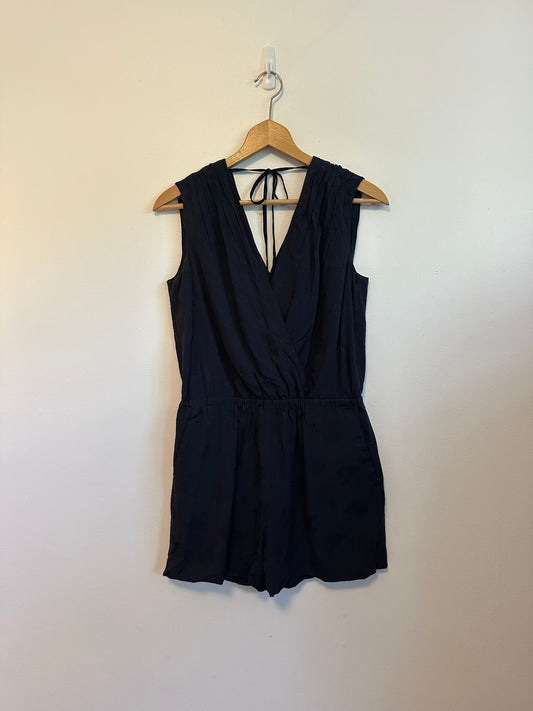 Ann Taylor LOFT Navy Blue Floral Jacquard Wrap Romper | Size XSP